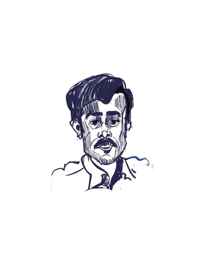 A digital ink sketch of one of the characters from "Black Warrant."