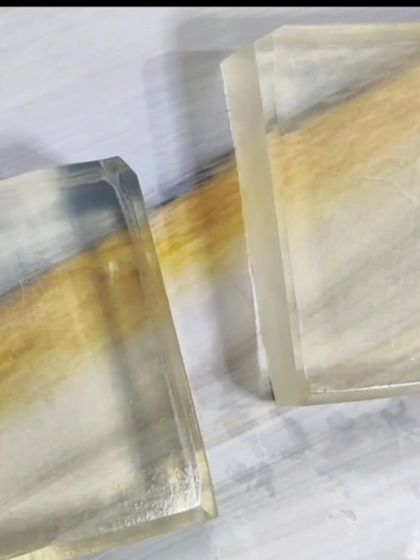 Another look at the perfectly clear, handmade soap base, ready for creative designs.