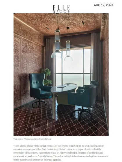 An article from Elle Decor about the "Party Pad" project, a Marine Lines oasis where work meets play. The feature dives into how we crafted a space that is both functional for business and stylish for entertaining.
