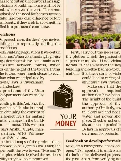 My views published in the Business Standard on the Supertech Emerald Court case. I highlight key violations, such as changing building plans without the consent of existing homebuyers, which is a breach of the Uttar Pradesh Apartment Act.