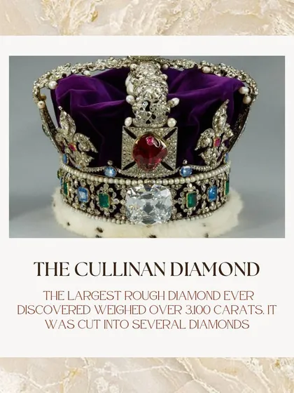 The Cullinan Diamond is the largest gem-quality rough diamond ever discovered, weighing an incredible 3,100 carats. It was cut into several smaller diamonds, many of which are now part of the British Crown Jewels.