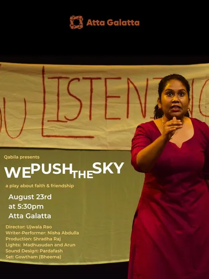 We champion powerful, thought-provoking theatre. This is a glimpse from 'wepushthesky', an impactful solo performance by Nisha Abdulla that explores faith, friendship, and politics in our intimate setting.