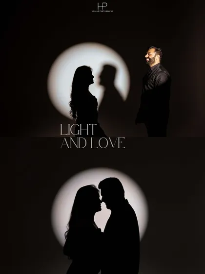 A creative silhouette from a pre-wedding studio session. This shows my artistic approach, playing with light and shadow to create unique and memorable couple portraits.