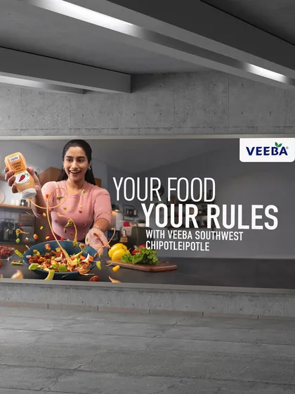 Here is the Veeba Southwest Chipotle ad mocked up on a billboard. This demonstrates the image's effectiveness in a real world advertising context, designed to be eye catching and clear even from a distance.