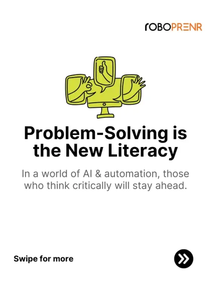 This graphic explains our philosophy: in a world of AI and automation, problem-solving is the new literacy.