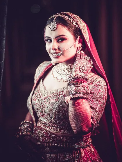 A stunning, dramatic portrait of the bride, with intense lighting.