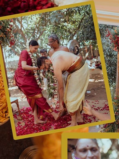 A collage of favorite moments from a rustic backyard wedding, highlighting traditional rituals.