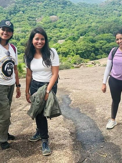 A small group of our women riders on a trek. We encourage and support each other to reach new heights, literally.