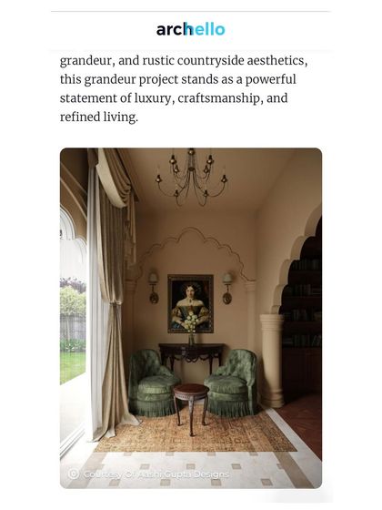 A quote from the Archello feature, describing the project as a "powerful statement of luxury, craftsmanship, and refined living."