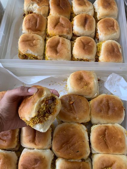 Trays of delicious Kutchi Dabeli ready for a party.
