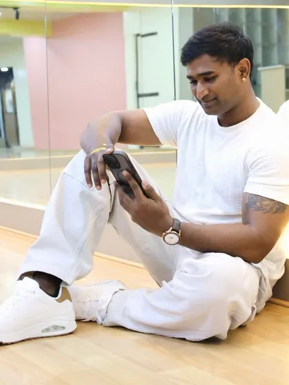 Taking a moment to relax and recharge on the studio floor. This space is my second home.