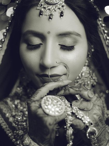 A timeless black and white version of a bridal close-up, emphasizing emotion and detail.