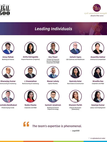 The Legal 500 has recognized 15 of our partners as 'Leading Individuals' in their respective fields, including Banking & Finance, Dispute Resolution, Capital Markets, and Labour and Employment.