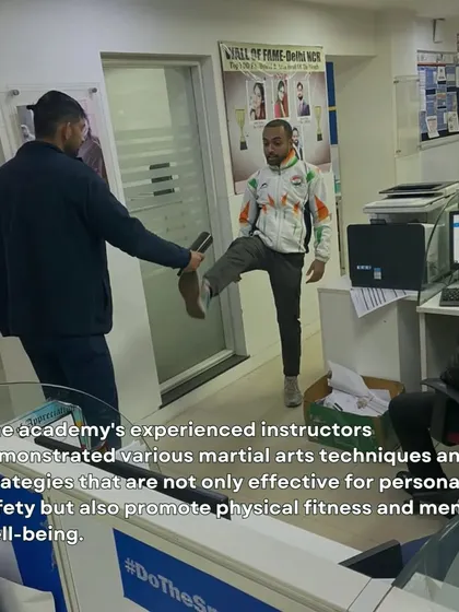 Our training incorporates martial arts principles for real-world effectiveness. Here, I am demonstrating a defensive kick, a technique that helps create space from an aggressor, during our Bharti AXA workshop.