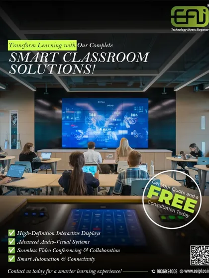 We transform traditional classrooms into modern, interactive learning environments. Our smart classroom solutions include high-definition interactive displays, advanced audio-visual systems for clear communication, and seamless video conferencing capabilities to support both in-person and remote education.
