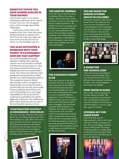 The feature also covers the variety of shows I do, from corporate events for Toastmasters to online shows for senior citizens and even performances for pre-school kids.