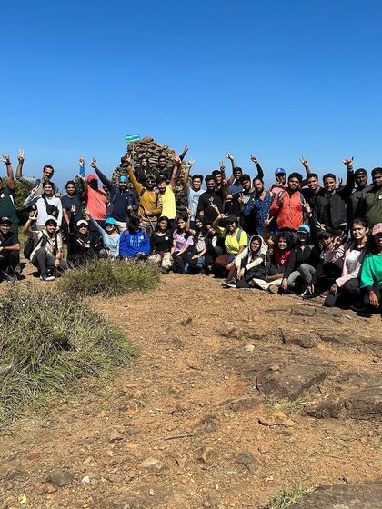 A big, happy group celebrating at the Kumara Parvatha summit. Starting the new year by conquering a peak is an amazing feeling.