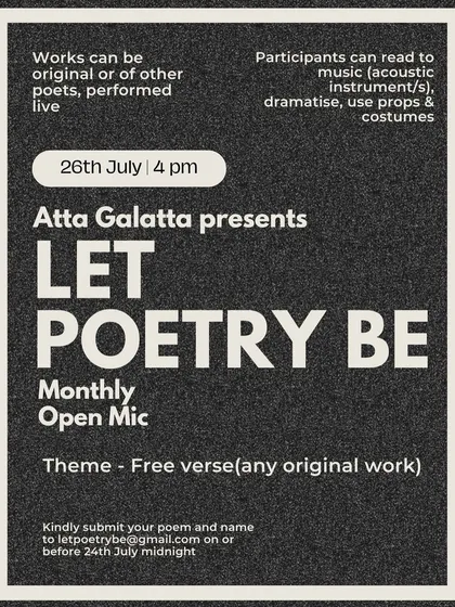 Our 'Let Poetry Be' monthly open mic is a space where words breathe. We welcome all forms and languages, celebrating every voice in our vibrant poetry community.