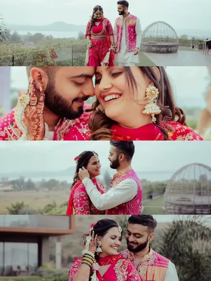 A destination Haldi ceremony with a breathtaking view. I designed this bride's simple yet elegant floral kalire and hair accessories to complement the romantic setting.