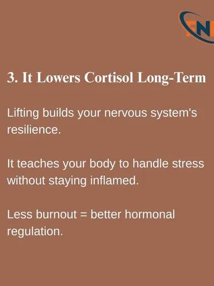Lifting weights builds your nervous system's resilience, teaching your body to handle stress better. This leads to lower long-term cortisol levels and less burnout.