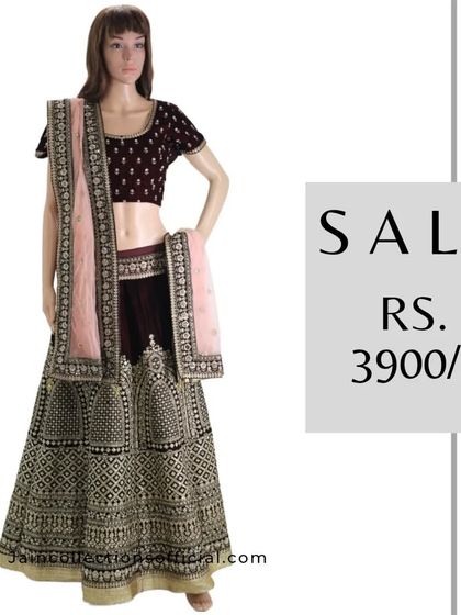 This rich velvet maroon lehenga with heavy embroidery is available to own for Rs. 3900.