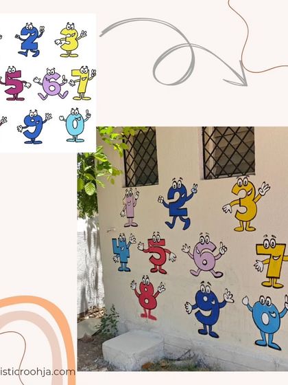 A mural of animated numbers, each with its own personality, to make learning to count more engaging for young students.