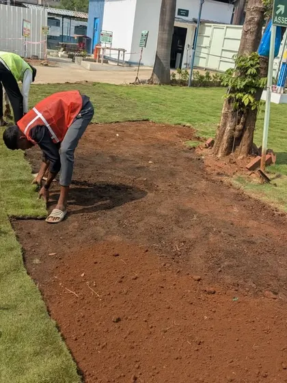 Work in progress at the Novonesis site, where we are extending the lawn area around an assembly point.