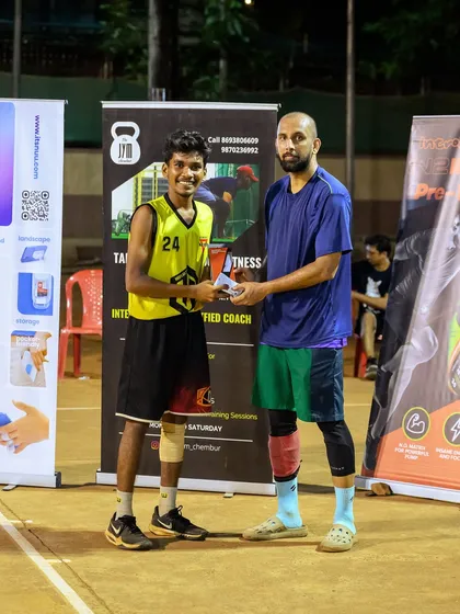 Celebrating the MVPs of Hooplah '24. Kalpesh from Team Underdawgs is recognized for his lightning-fast play in the men's category.