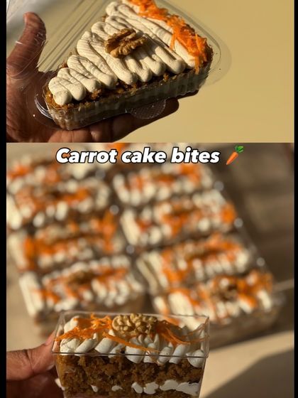 A collage showing our carrot cake bites and slices. They were a popular option on our healthy Christmas menu.
