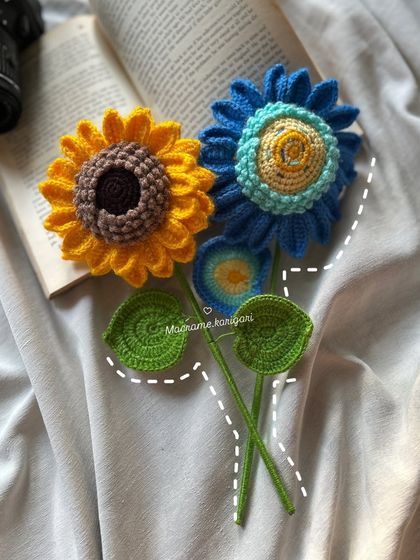 A side-by-side comparison of our classic yellow sunflower and the blue Van Gogh-inspired version. Both are beautiful in their own unique way.