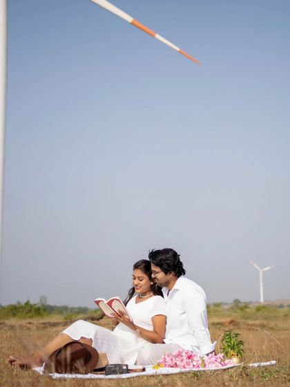 A picnic for two in a field of windmills. I love creating these dreamy, romantic scenes for pre-wedding photography.