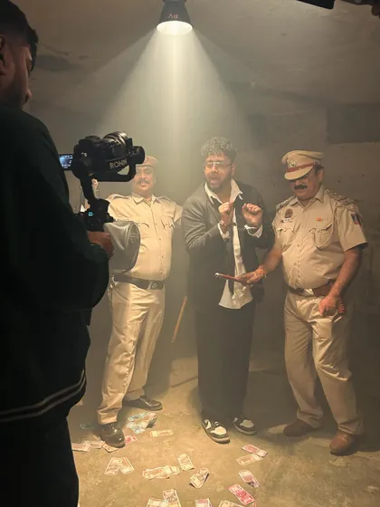 On the set of the "75 Hard" music video. We created this interrogation room vibe with a single spotlight to match the song's gritty feel.