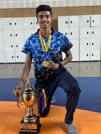 A duplicate image of Akash's double gold medal win at the All India School Games, showcasing his impressive performance.