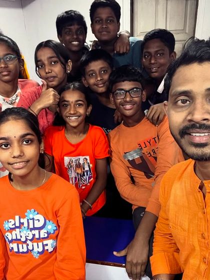 A close-up selfie with some of our junior students on Orange day.