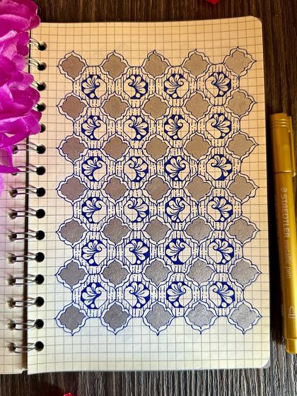 Another view of this soothing blue and silver geometric design.