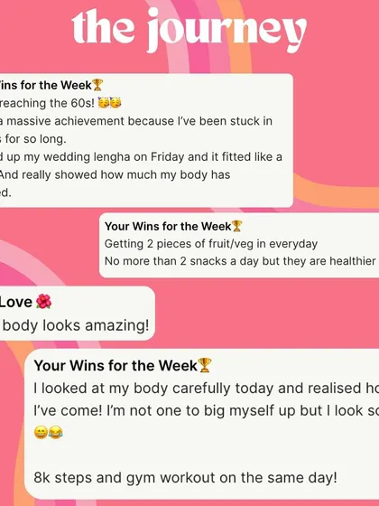 More weekly wins from the community. Reaching a new weight milestone, picking up a wedding lengha that fits like a glove, and realizing how far they've come.
