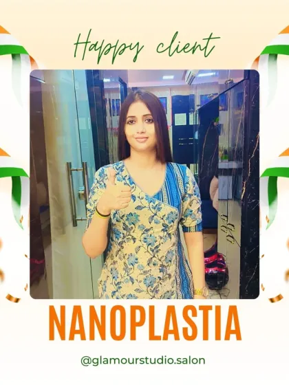 This client is loving her new look after her Nanoplastia session. The treatment not only straightens but also adds a healthy, reflective shine.