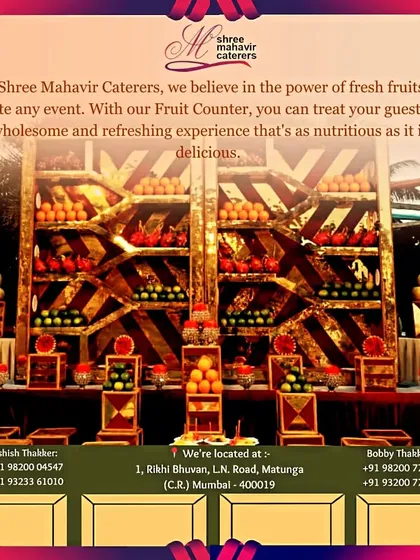An elegant and abundant fruit counter makes a powerful statement of quality and freshness. My setups are not just about food but about creating a visually stunning display, featuring a wide variety of fresh, artistically cut fruits.
