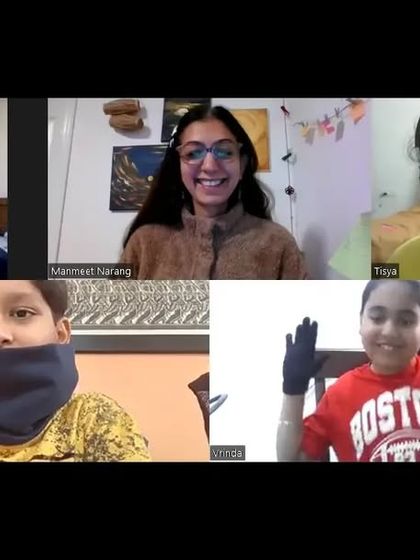 We get creative in more ways than just writing. Here, a group of young participants engages in a fun, out-of-the-box thinking game during an online workshop, proving that learning can be an active and playful experience.