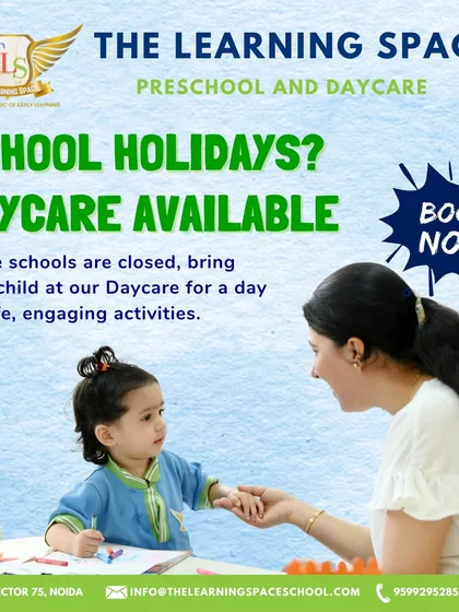 School holidays? Daycare is available. This poster is for parents who need a safe, engaging, and fun place for their children during school breaks, ensuring peace of mind for working families.