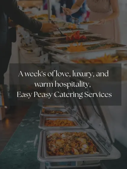 A beautiful shot of a buffet line filled with a variety of colorful dishes. We focus on creating a feast for the eyes as well as the palate.