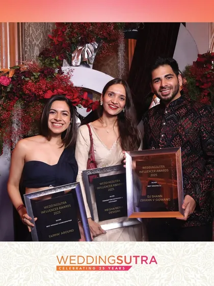 We were honored to be the photo booth partner for the prestigious WeddingSutra Influencer Awards. This shot captures the winners celebrating their accolades, showcasing our experience with high-end wedding industry events.
