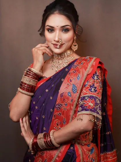 Another angle of this stunning traditional look. Notice how the makeup enhances her features without overpowering them, a key principle I teach in my classes.