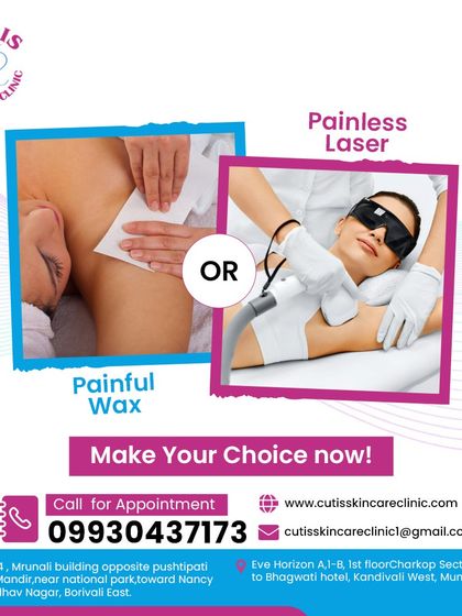 Why choose painful waxing when you can have painless laser treatment? This image compares the old method with our modern solution. Our laser hair removal offers a comfortable, quick, and more permanent alternative to traditional hair removal methods.