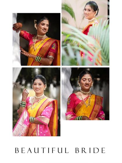 A collage of beautiful bridal portraits, capturing different angles and happy expressions.