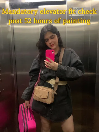 The mandatory elevator selfie after a marathon 52 hours of painting for the TUMI collaboration. It was exhausting but so rewarding to see the event's success.