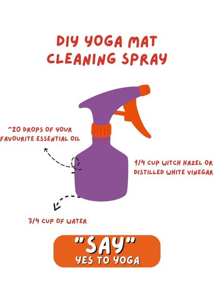 Keep your yoga mat fresh with this simple DIY cleaning spray. All you need is water, witch hazel or vinegar, and your favorite essential oil for a clean and inviting practice space.