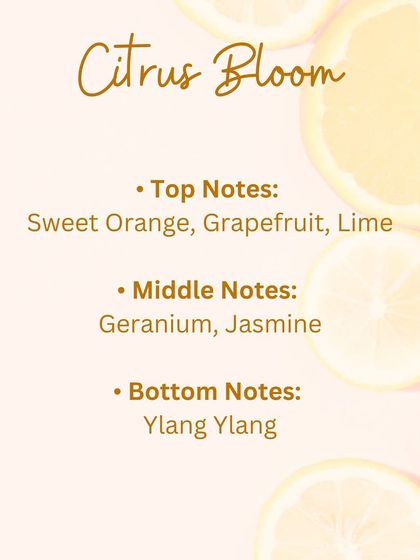 The fragrance notes of our Citrus Bloom Body Soufflé, with top notes of sweet orange and lime, middle notes of geranium, and a bottom note of ylang ylang.