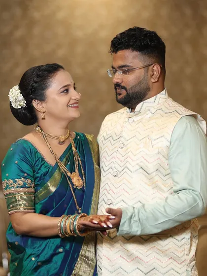 A happy, interactive moment between the couple.