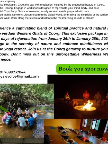 This collage captures the essence of my Coorg wellness retreat. From a bonfire gathering and stream-side meditation to a deeply relaxing yoga session, it's an unforgettable experience.